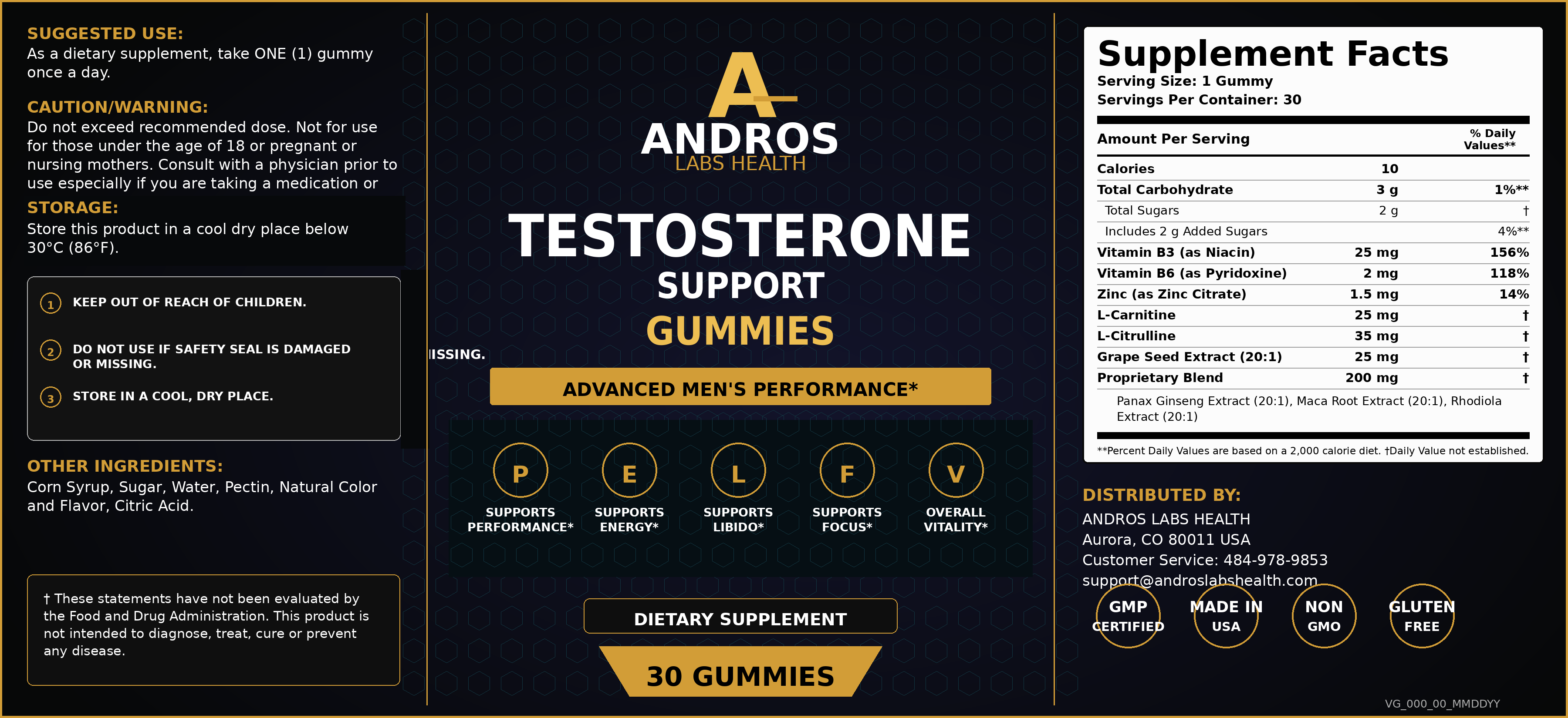Andros Labs Health - Gomita de Soporte de Testosterona