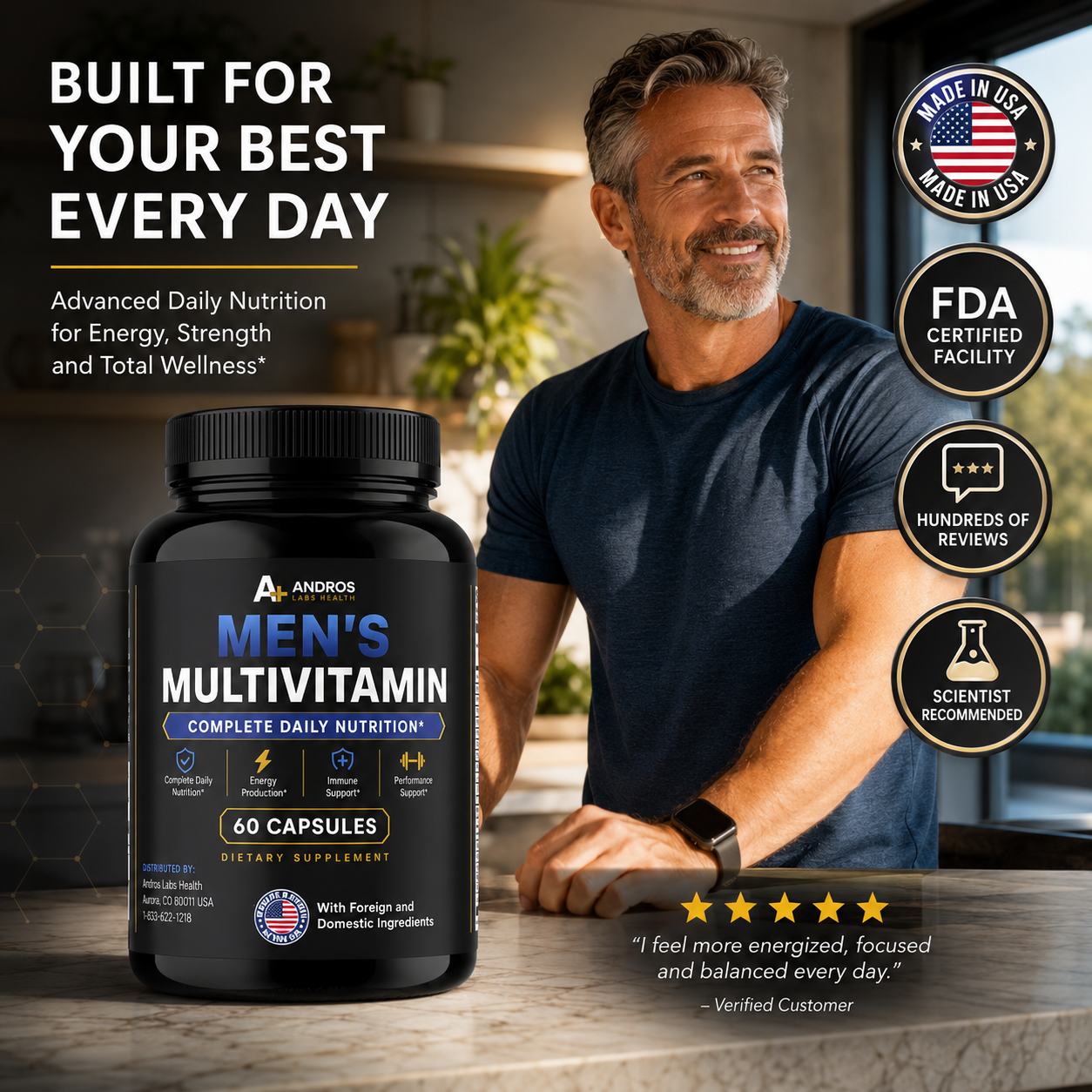 Andros Labs Health - Mens Daily Multivitamin - Optimize Daily Performance
