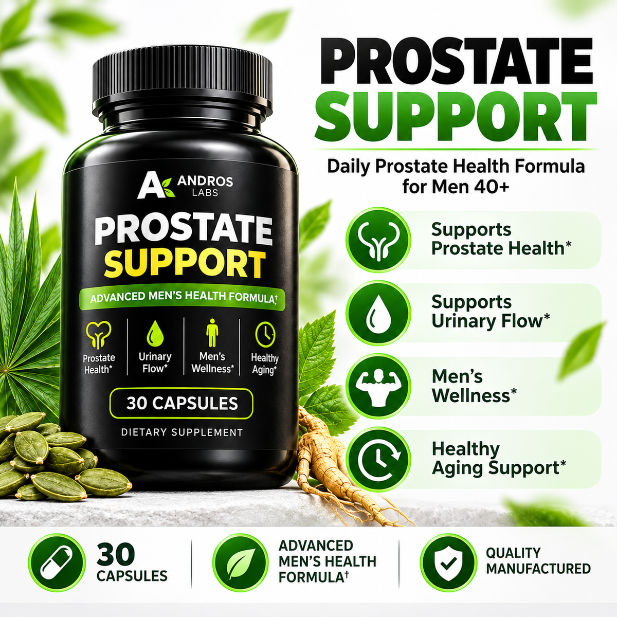 Andros Labs Prostate Support — Daily Prostate Health Formula for Men 40+