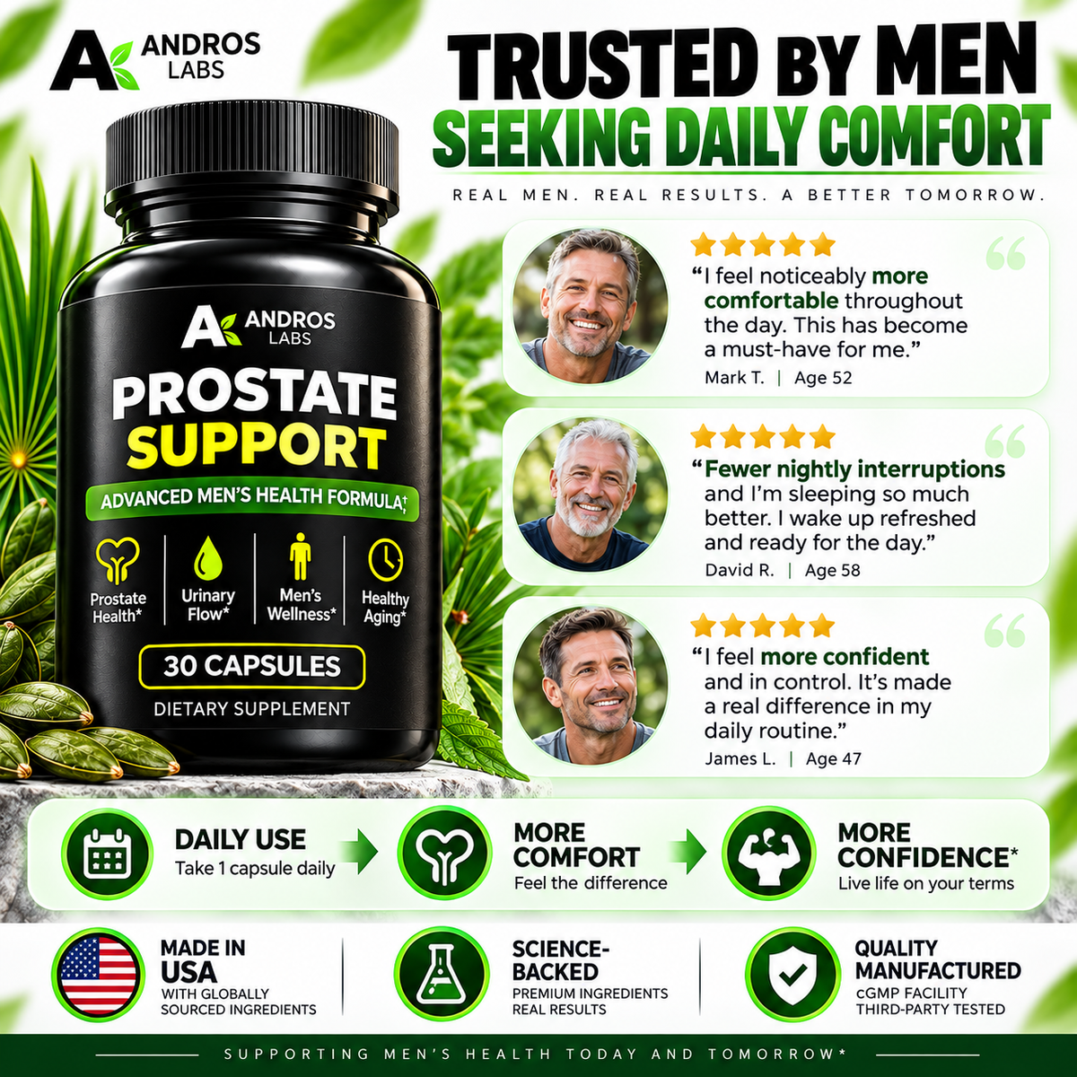 Andros Labs Prostate Support — Daily Prostate Health Formula for Men 40+