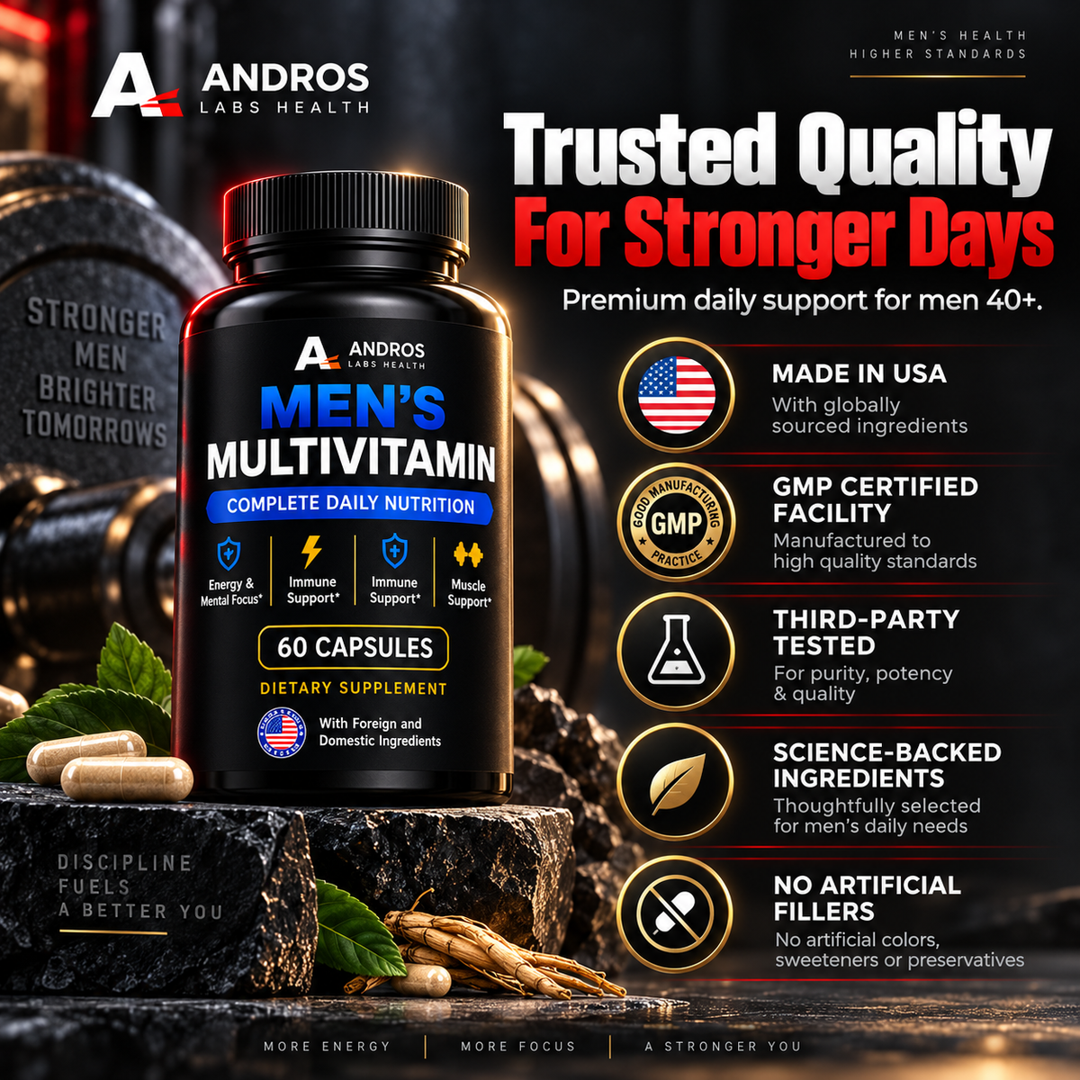 Andros Labs Health - Mens Daily Multivitamin - Optimize Daily Performance