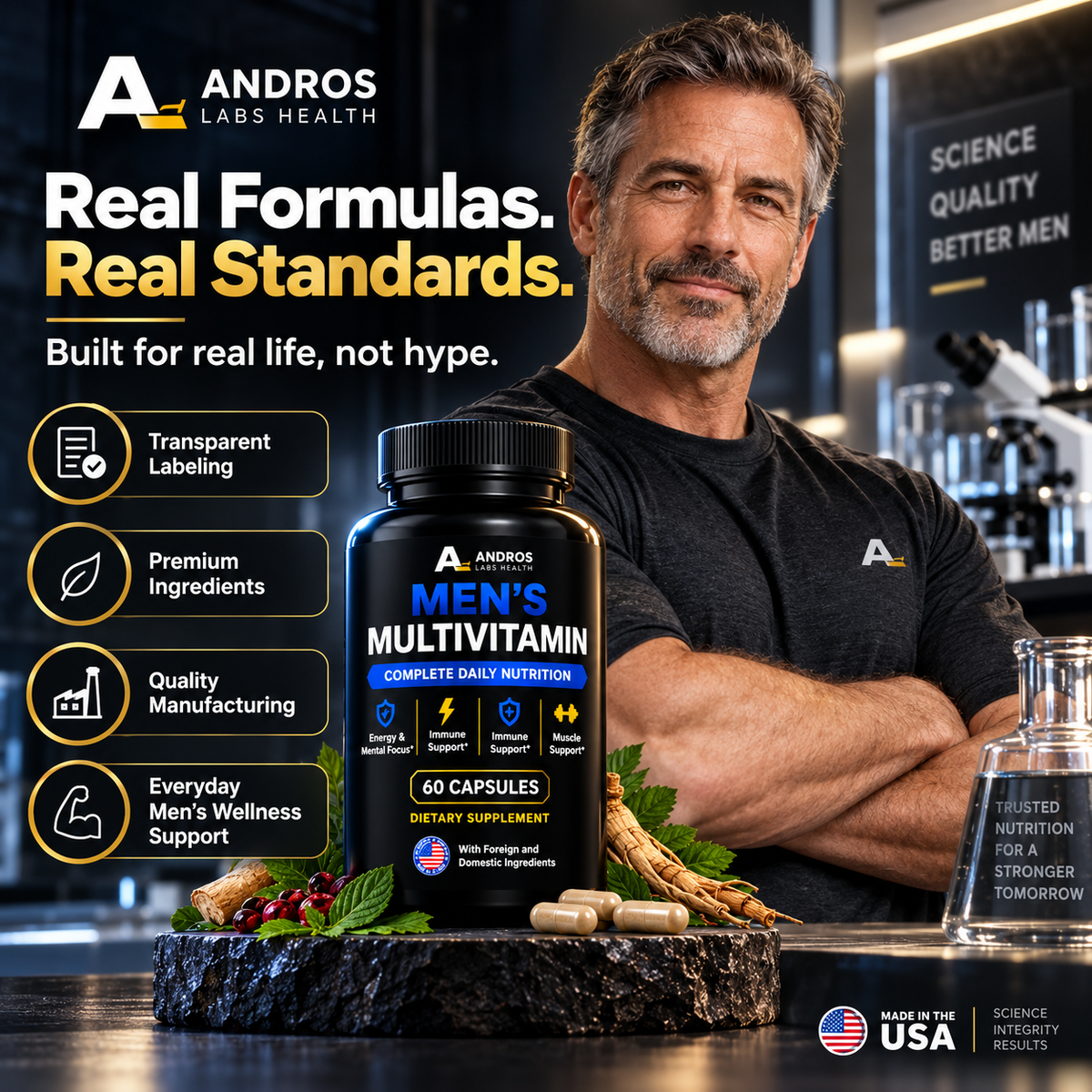Andros Labs Health - Mens Daily Multivitamin - Optimize Daily Performance