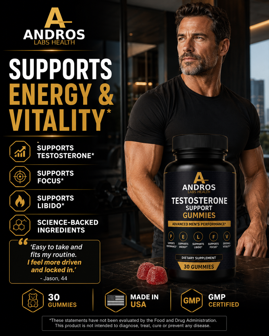Andros Labs Men's Performance Gummies — Boost Your Energy, Cherry Flavor Gummies