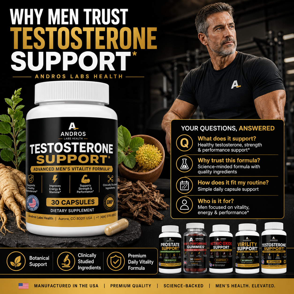 Andros Labs Testosterone Support — Strength, Stamina & Vitality for Men 40+