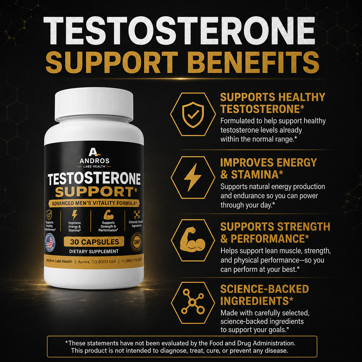 Andros Labs Testosterone Support — Strength, Stamina & Vitality for Men 40+