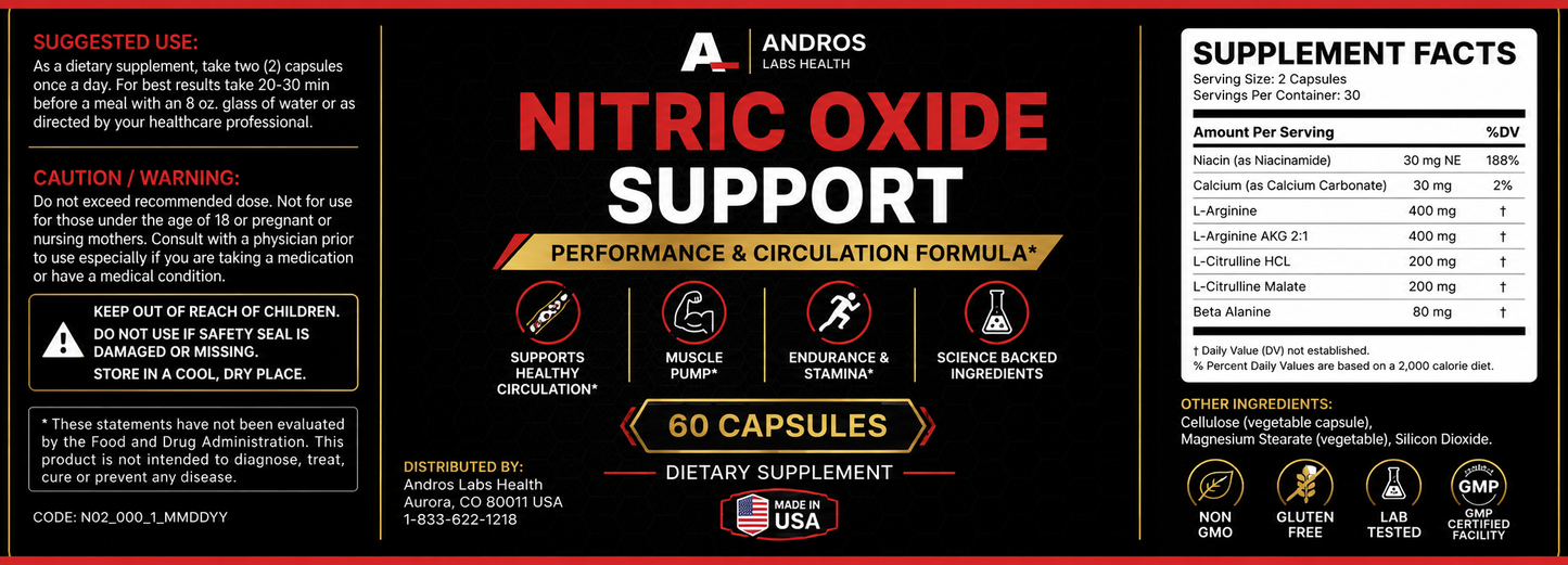 Andros Labs Health - Nitric Oxide Support - Advanced Formula