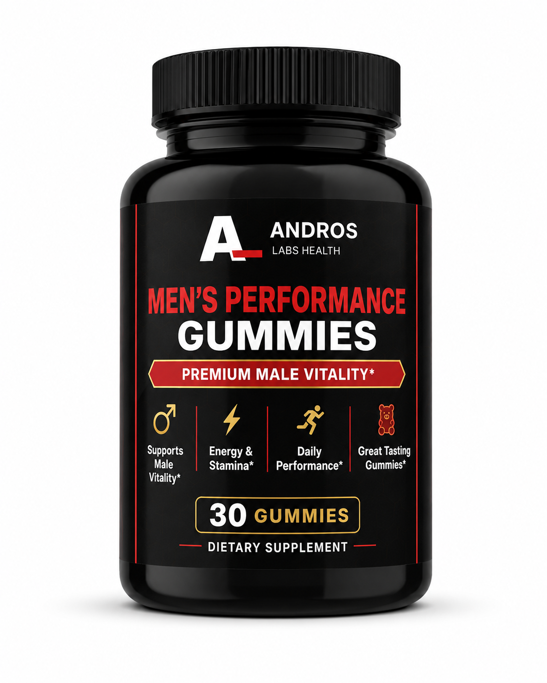 Andros Labs Men's Performance Gummies bottle — daily energy, stamina and drive gummy for men