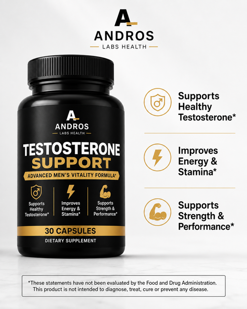 Andros Labs Testosterone Support Black Label — strength, stamina and vitality benefits for men over 40